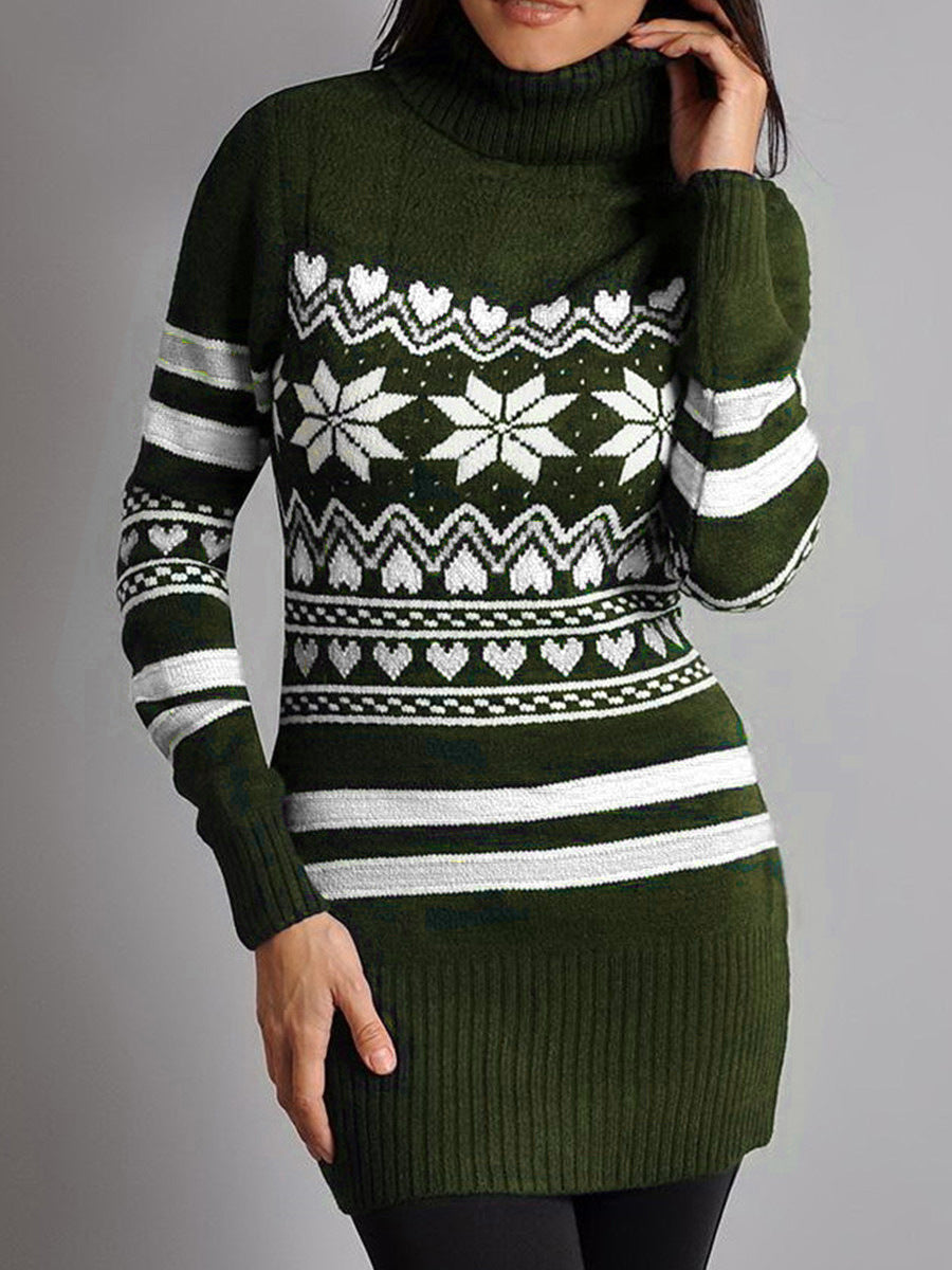 Tight-fitting Sexy Christmas Theme Jacquard Long-sleeved Knitted Dress