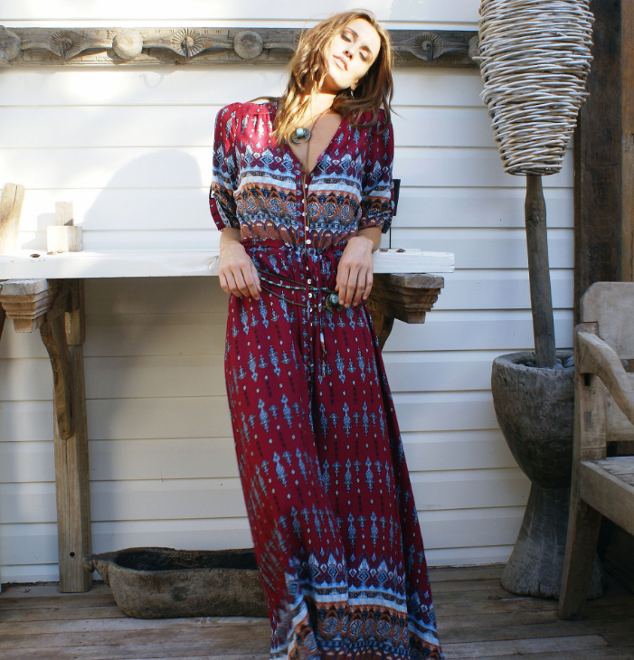 Women Fall Boho Maxi Dress