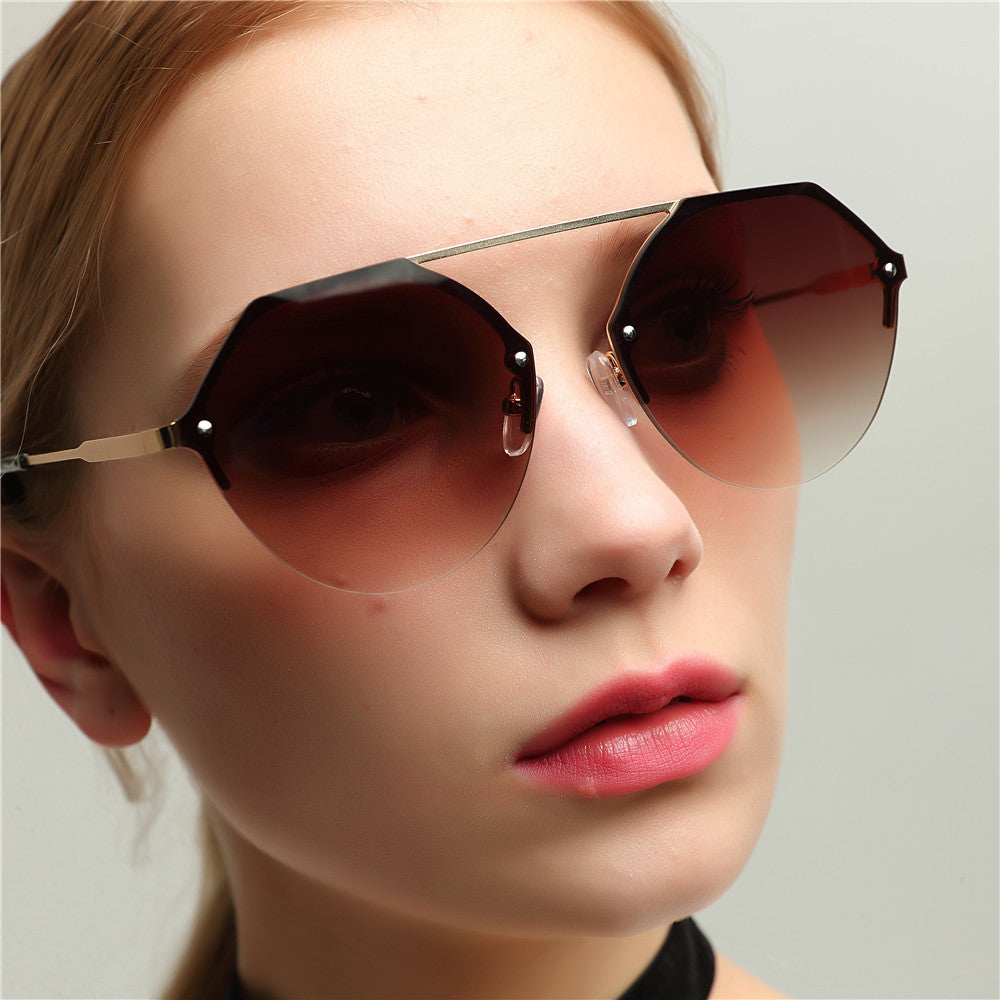 Metal diamond polygon UV protection sunglasses