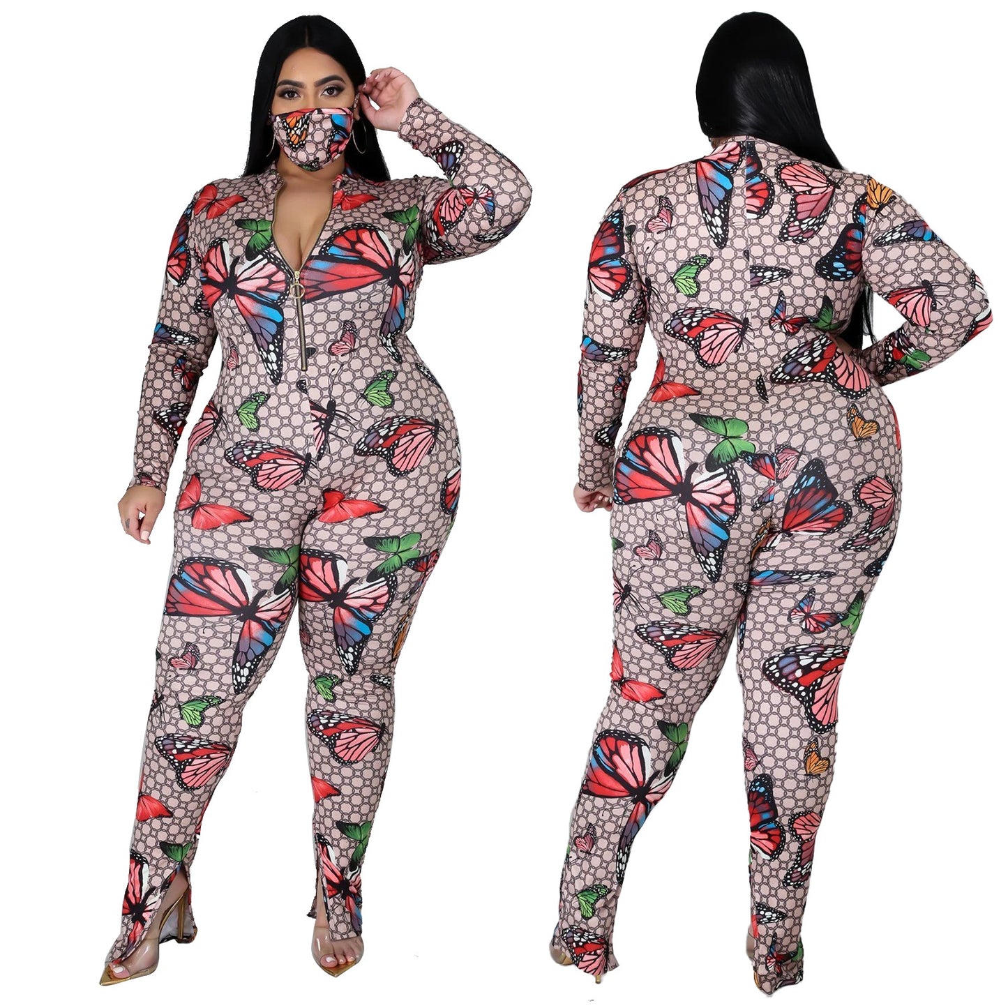 Plus Size Stretch Digital Print Jumpsuit