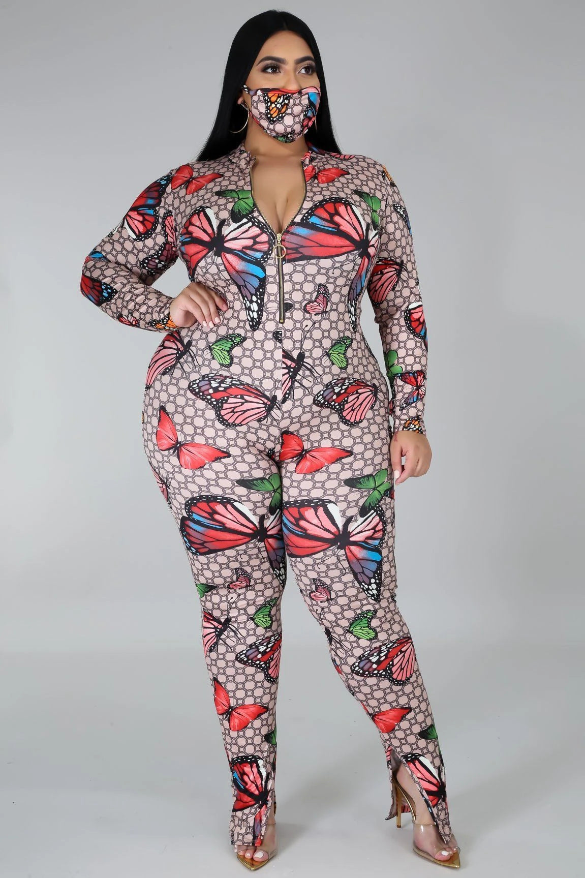 Plus Size Stretch Digital Print Jumpsuit