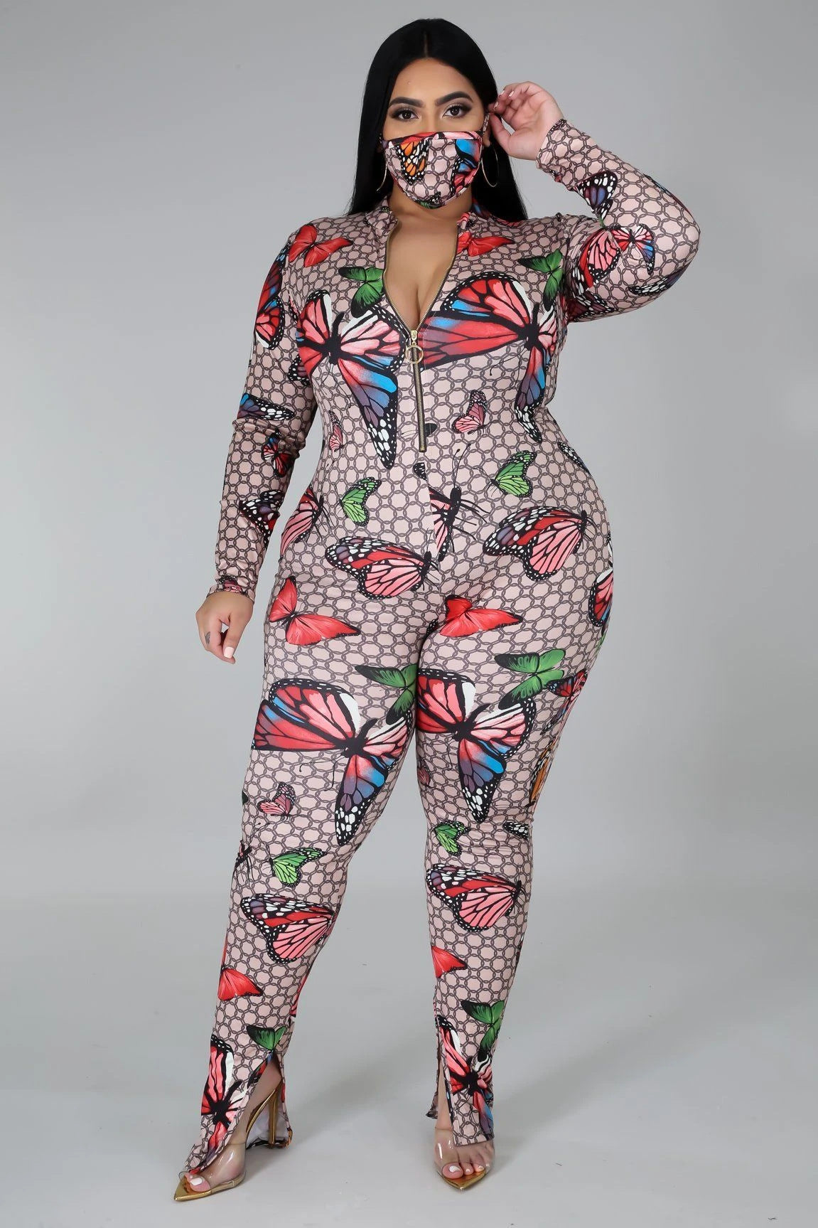 Plus Size Stretch Digital Print Jumpsuit