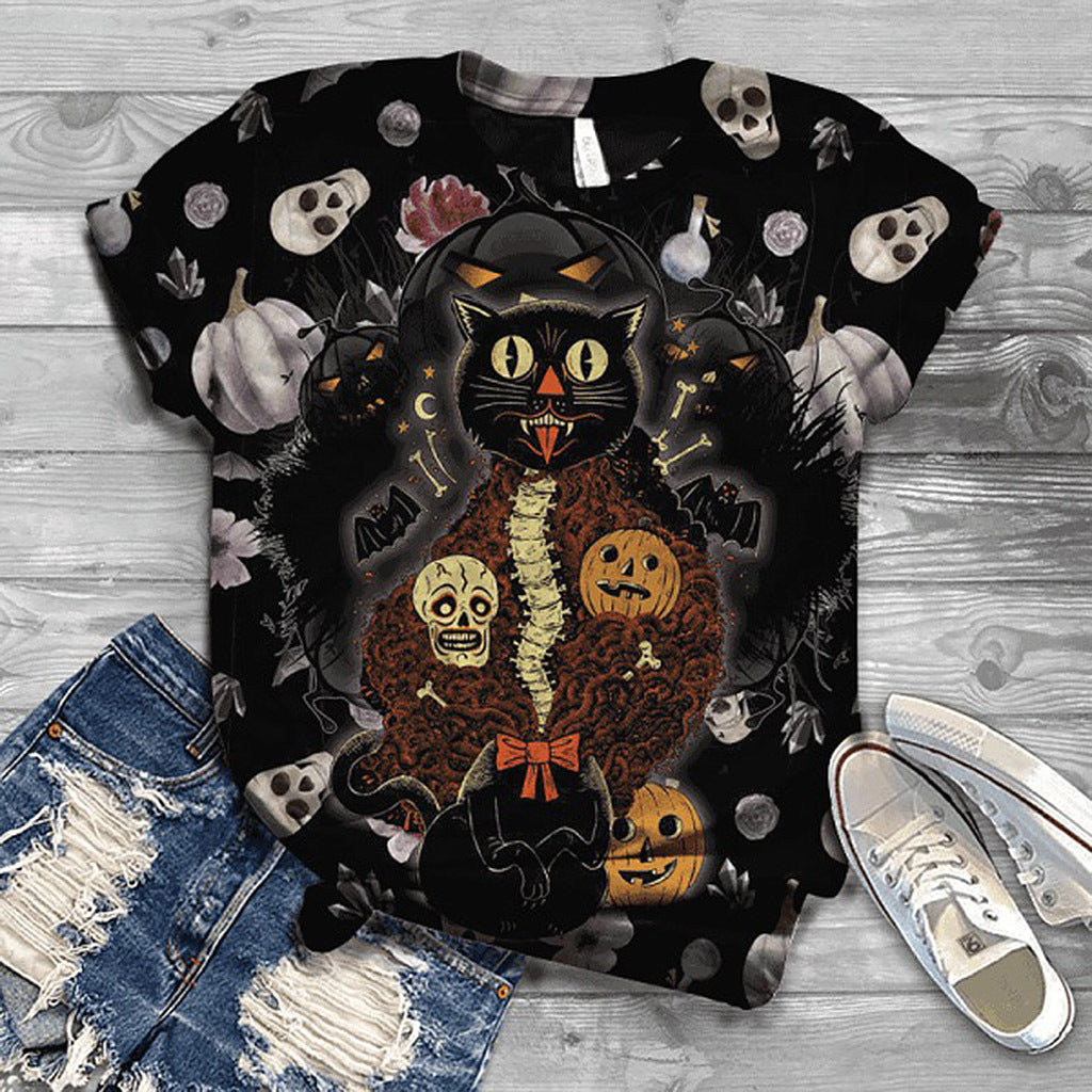 Halloween Retro Print T-shirt With The Same Style For Men And Women