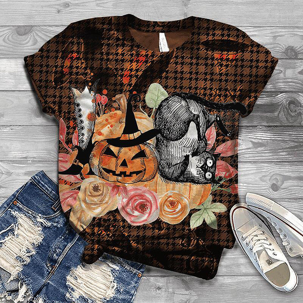 Halloween Retro Print T-shirt With The Same Style For Men And Women