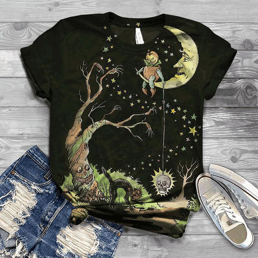 Halloween Retro Print T-shirt With The Same Style For Men And Women