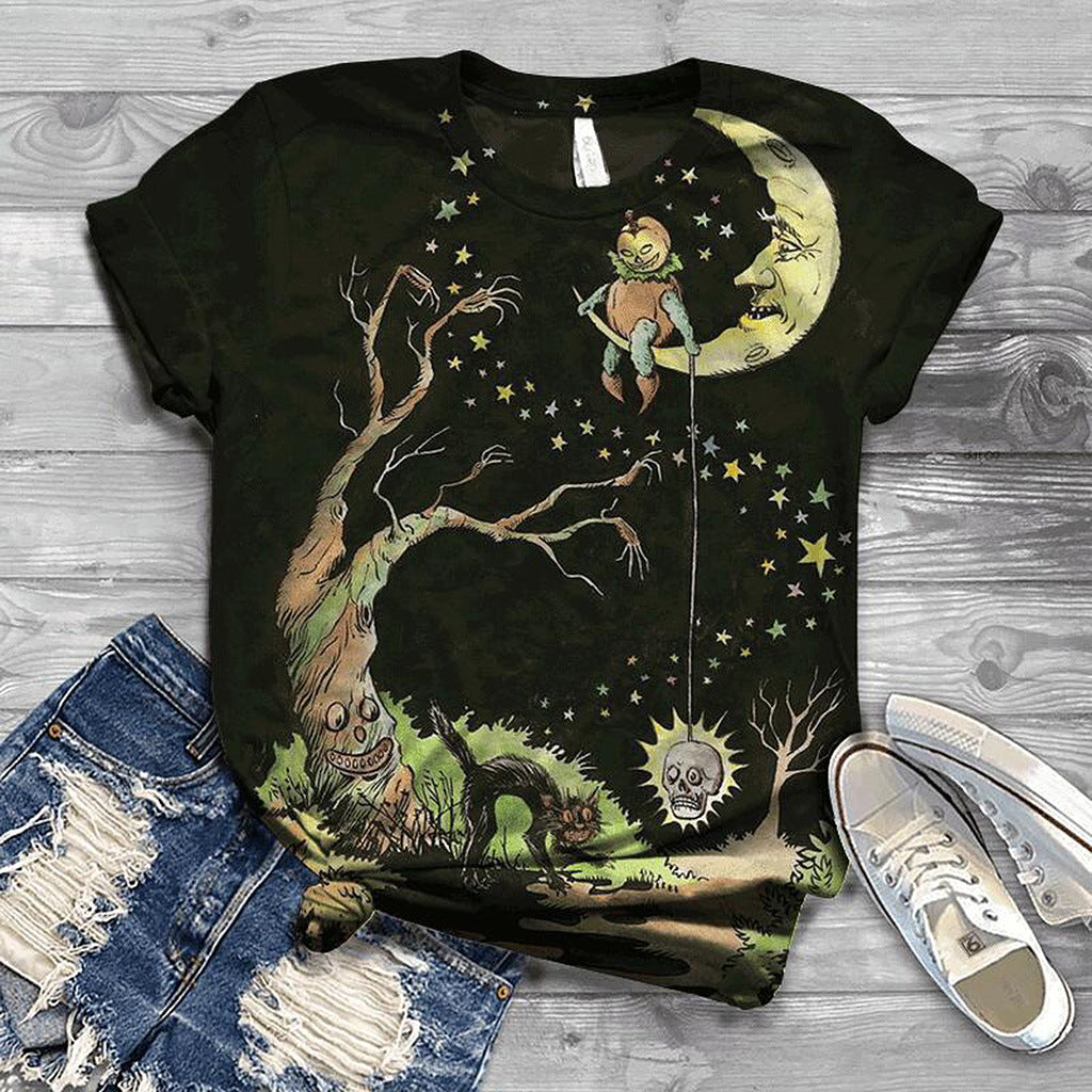 Halloween Retro Print T-shirt With The Same Style For Men And Women