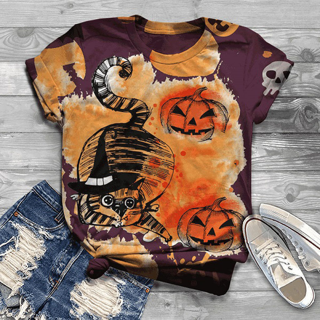 Halloween Retro Print T-shirt With The Same Style For Men And Women