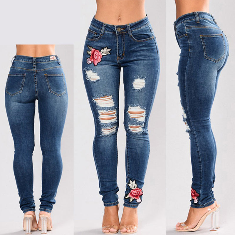 Embroidery jeans stretch jeans pants