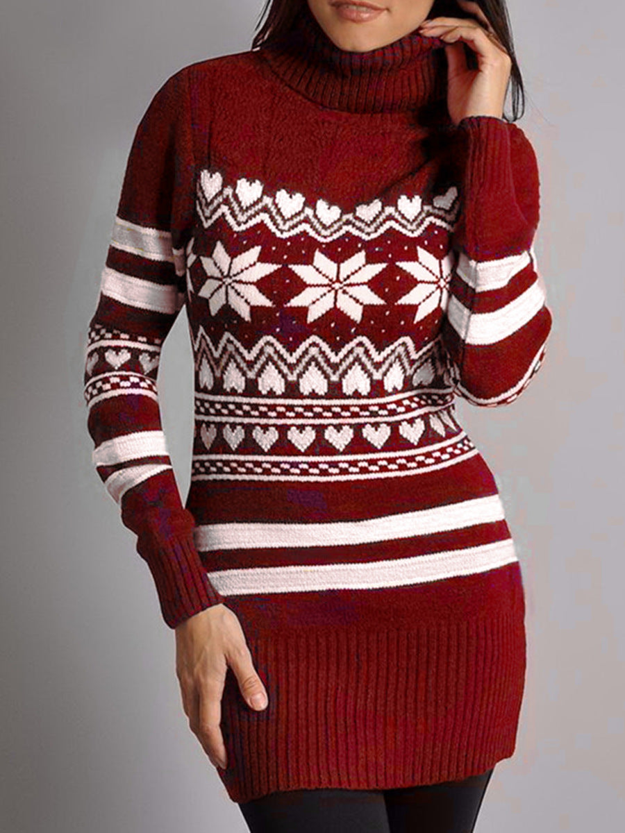 Tight-fitting Sexy Christmas Theme Jacquard Long-sleeved Knitted Dress