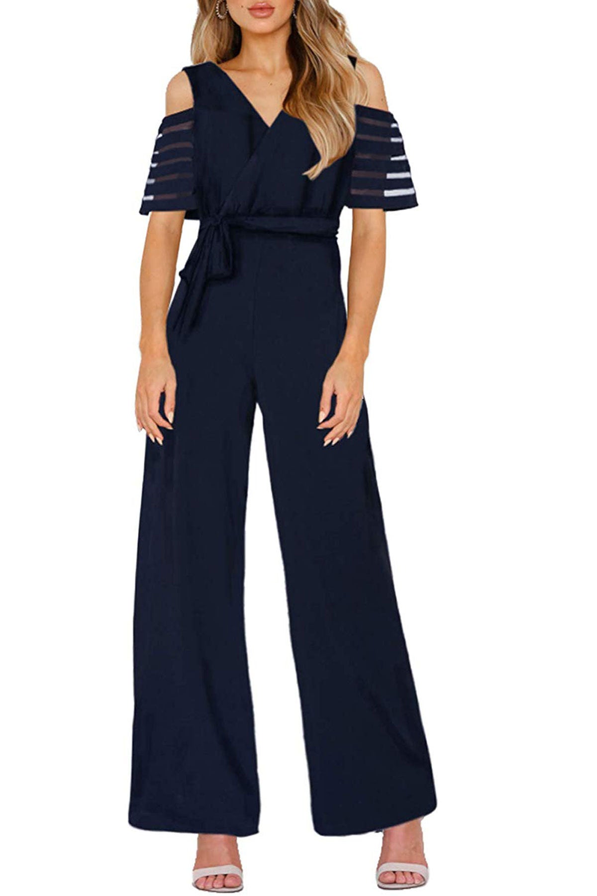 mesh sleeve jumpsuit