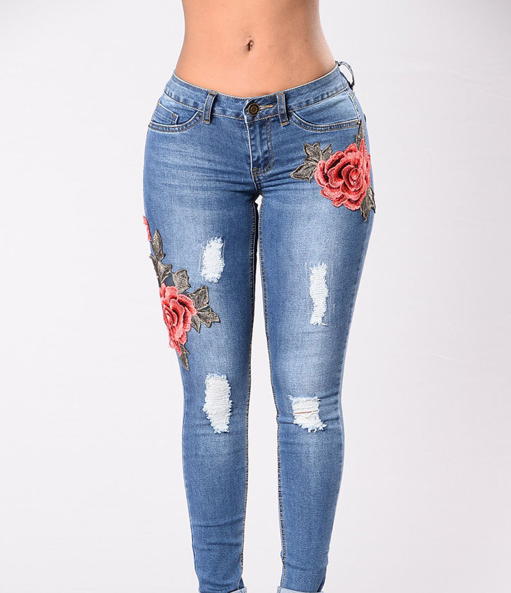 Embroidery jeans stretch jeans pants