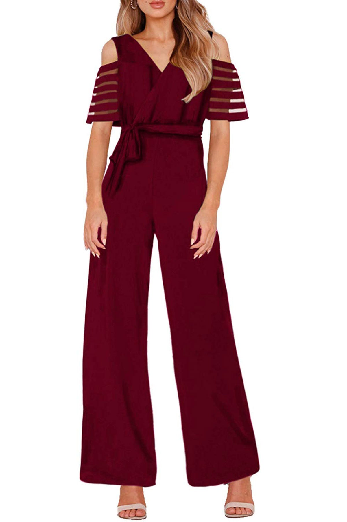 mesh sleeve jumpsuit