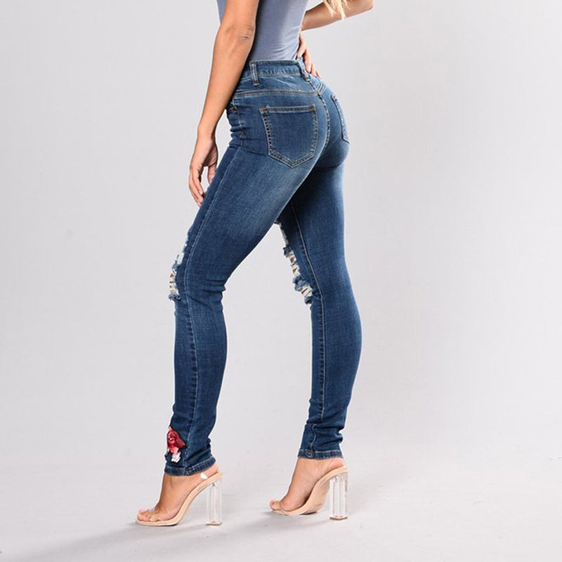 Embroidery jeans stretch jeans pants