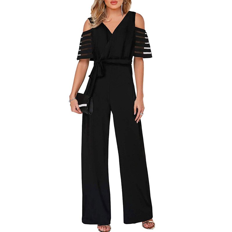 mesh sleeve jumpsuit