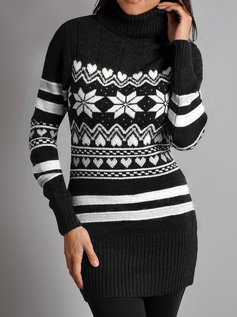 Tight-fitting Sexy Christmas Theme Jacquard Long-sleeved Knitted Dress