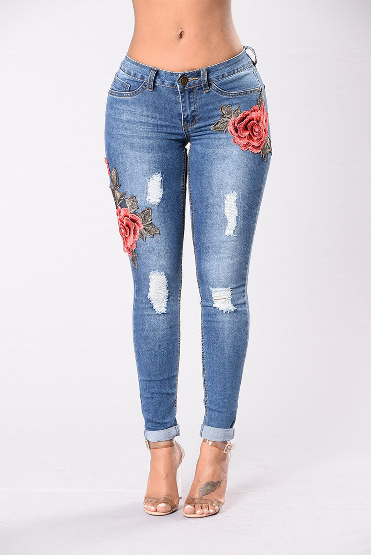 Embroidery jeans stretch jeans pants