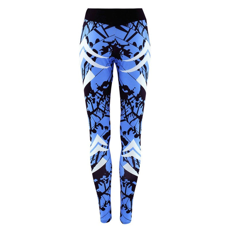 Dark Blue Printed Tight Gym Leggings