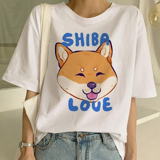 Women's Fashion Shiba Inu Dog Round Neck T-shirt