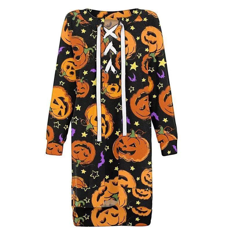 Halloween Lace-up V-neck Strapless Printed Dress For Women