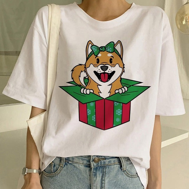 Women's Fashion Shiba Inu Dog Round Neck T-shirt