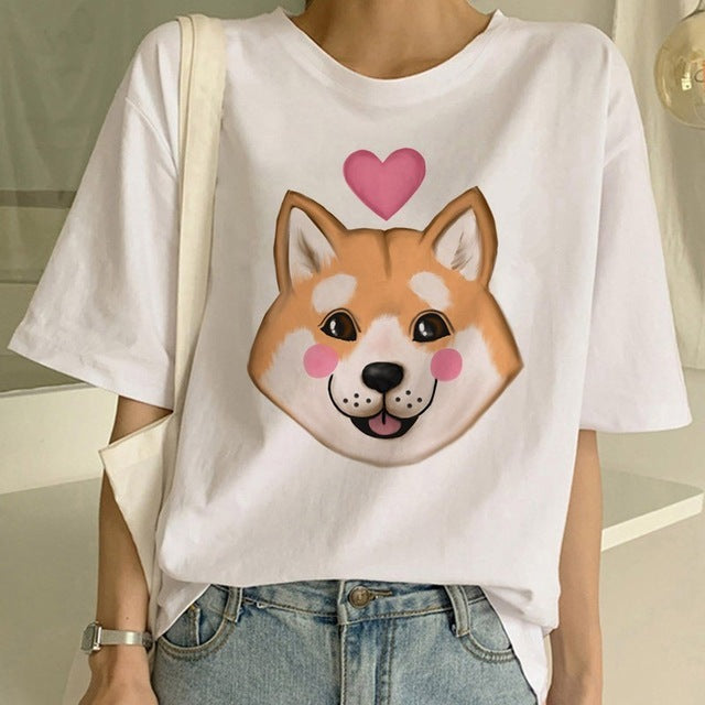 Women's Fashion Shiba Inu Dog Round Neck T-shirt