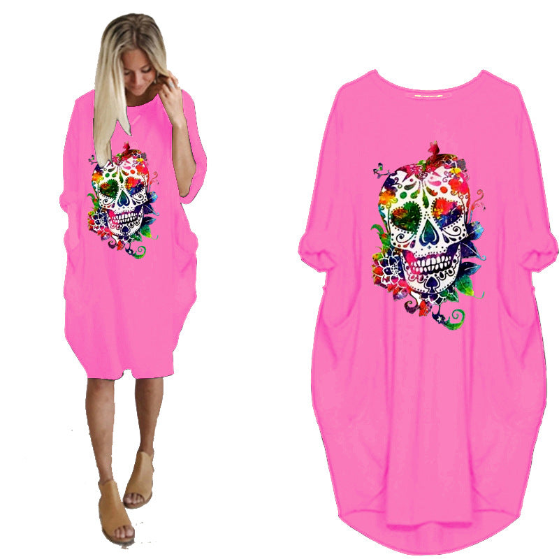 Halloween Skull Print Stitching Plus Size Dress