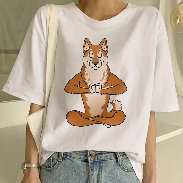 Women's Fashion Shiba Inu Dog Round Neck T-shirt