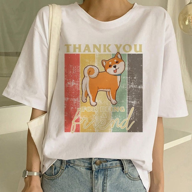 Women's Fashion Shiba Inu Dog Round Neck T-shirt