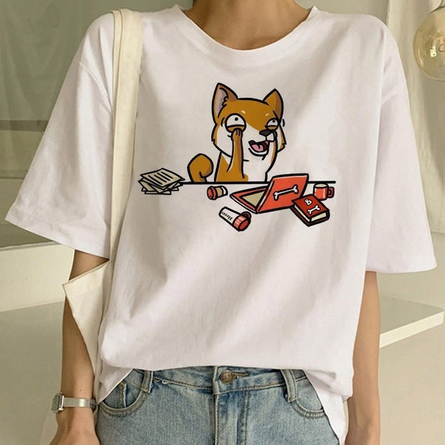 Women's Fashion Shiba Inu Dog Round Neck T-shirt