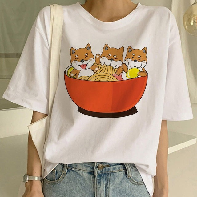 Women's Fashion Shiba Inu Dog Round Neck T-shirt